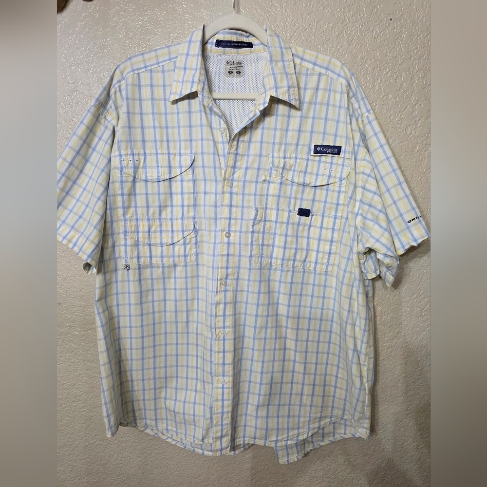 Columbia Men’s Short-Sleeve Plaid Fishing Shirt - Yellow/Blue